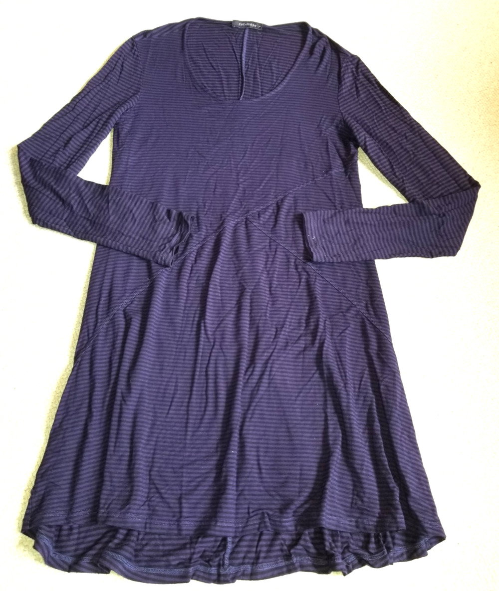 Womens Dress-CUT LOOSE-purple/black striped rayon stretch knit swing lagenlook-S